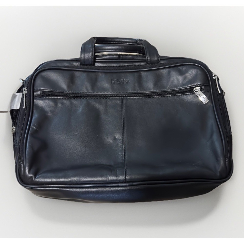 Kenneth Cole Reaction Manhattan Unisex Black Leather Briefcase Laptop Bag